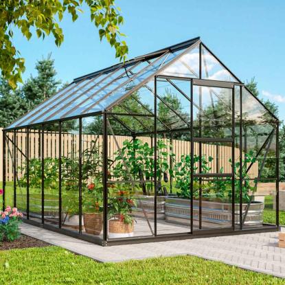 Vitavia Merkur 8300 drivhus, sort, 8,3 m², 3 mm hærdet glas, inkl. sokkel