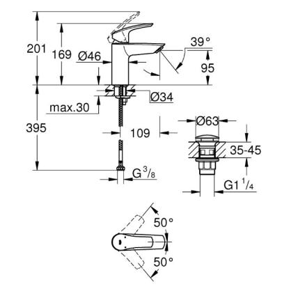 GROHE Eurosmart 2021 S håndvaskarmatur med push-open bundventil, krom