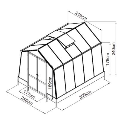 Westmann Aurora 810 drivhus, aluminium/polycarbonat, antracitgrå - 7,6 m²
