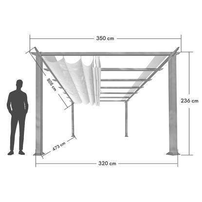 Paragon Outdoor Florenz 1116 pergola, aluminium, hvid, brunt tekstil, 236 x 505 x 350 cm