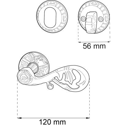 Habo A4472+1472+1473 udvendigt dørgreb inkl. cylinderbesætning, antik