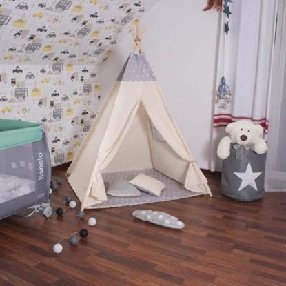 Tipi Wigwam telt med 2 puder, stjerner, beige/grå