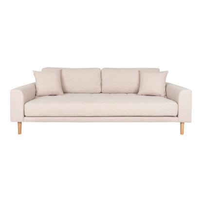 3 personers sofa, sand med to puder og natur træben