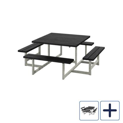 PLUS Picnic bord/bænkesæt, sort/RePlast/stål