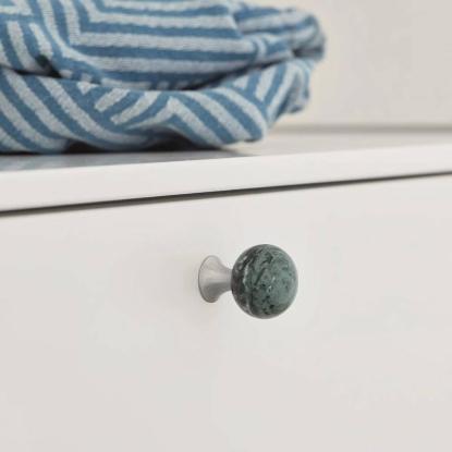 Beslag Design Bead Straight knop, Ø28 mm, rustfrit stål look/Grønt Carrara marmor