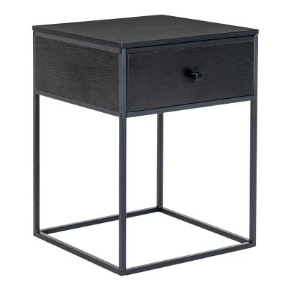 Hjørnebord, 1 skuffe, sort med sort stel 40x40x55 cm