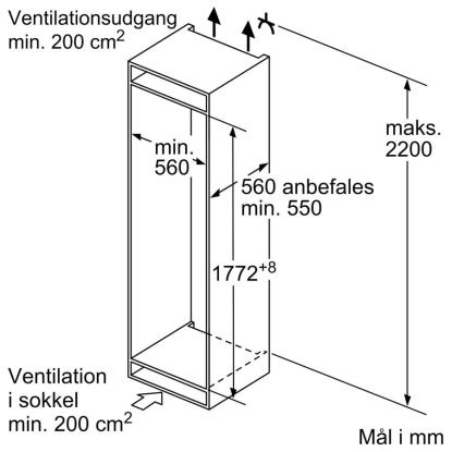 Siemens iQ300 integrerbart kølefryseskab KI87VVFE1, 200 + 70 liter