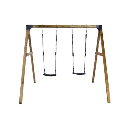 NORDIC PLAY gyngestativ med 2 sorte gyngesæder, natur/træ, 220 x 240 x 253 cm