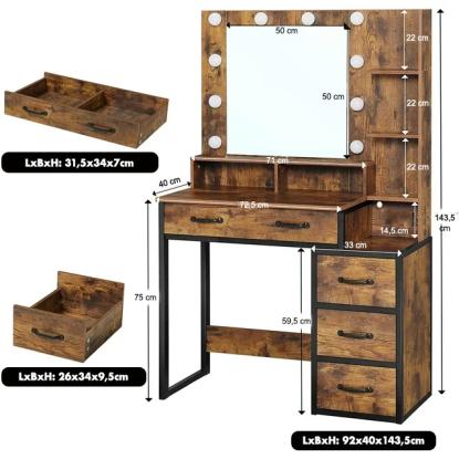 Makeupbord med spejl og LED-lys, 92 x 40 x 143,5 cm