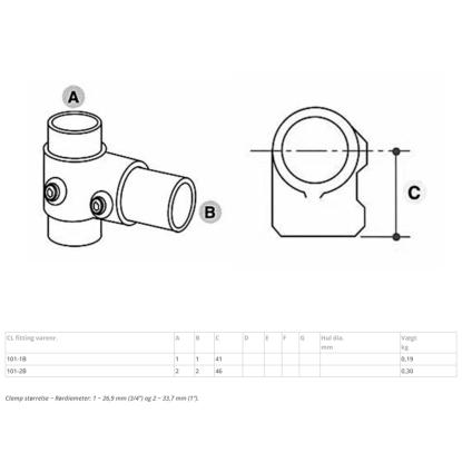 Clarrods Clamps CL101 kort T-stykke, sort