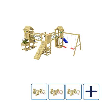 Fungoo Optimizer legetårn med to gangbroer, overdækninger, to gynger og rutsjebane