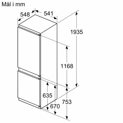 Bosch KIN96NSE0 integrerbart kølefryseskab, 215 + 75 liter