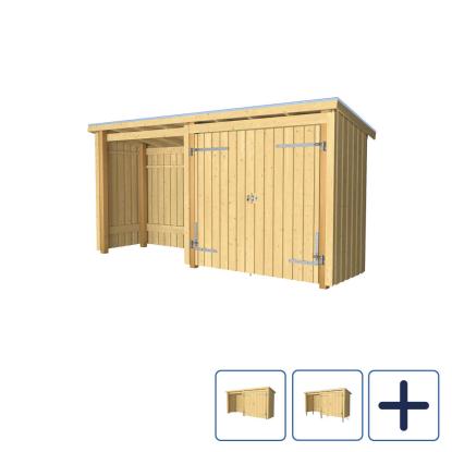 PLUS Nordic havehus i 2 moduler med dobbeltdør og åben front, natur/nåletræ, 4,7 m²