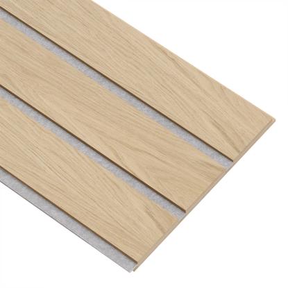 I-Wood Basic 3-lamel akustikpanel, hvid olieret, grå filt og lys kerne, egefiner, 16 x 300 mm 