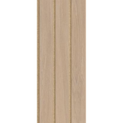 I-Wood Medio+ 3-lamel akustikpanel, ubehandlet natur, brun filt og lys kerne, egefiner, 16 x 300 mm