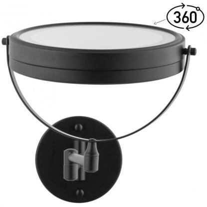 Makeup spejl med svingarm og lys, sort, Ø20 cm