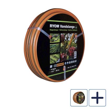 RYOM vandslange med 4-lags armering, orange, 1/2"