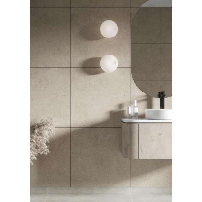 Fibo Cement vådrumspanel med 60 x 60 cm fliselook, 10 x 600 x 2400 mm, rough cement gem stone