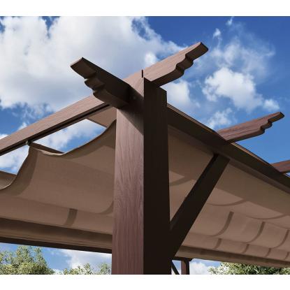 Paragon Outdoor Florida 1111 pergola, aluminium, mørkt trælook, brunt tekstil, 235 x 350 x 350 cm