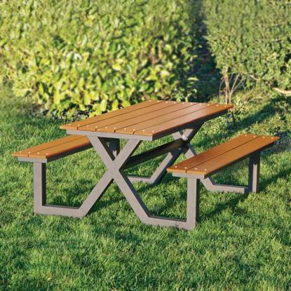 HORTUS bord-/bænkesæt, X-model, alu/nonwood, antracit/teak