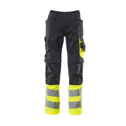 MASCOT SAFE SUPREME Leeds arbejdsbukser med knælommer, mørk marine/hi-vis gul
