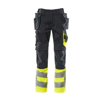 MASCOT SAFE SUPREME arbejdsbukser med hængelommer, mørk marine/hi-vis gul