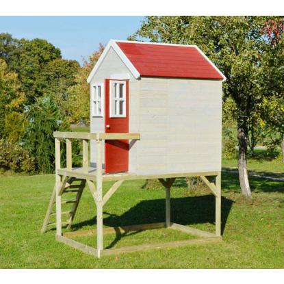 Wendi Toys Stork legehus med trappe, træ, rød, 242 x 197 x 160 cm