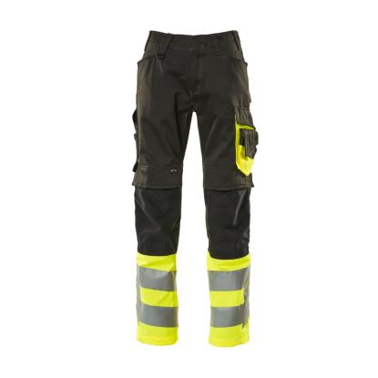 MASCOT SAFE SUPREME Leeds arbejdsbukser med knælommer, sort/hi-vis gul
