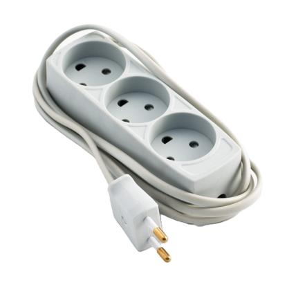 E-Line stikdåse med børnesikring uden jord, 3-vejs, 2 x 0,75 mm², grå - 1,5 meter