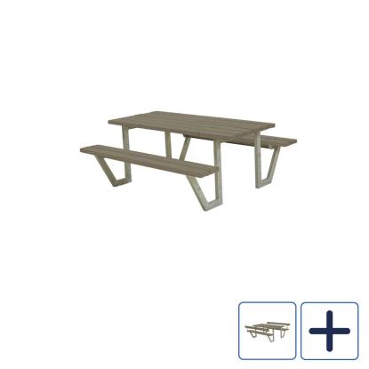 PLUS Wega bord/bænkesæt, gråbrun/nåletræ, 177 cm