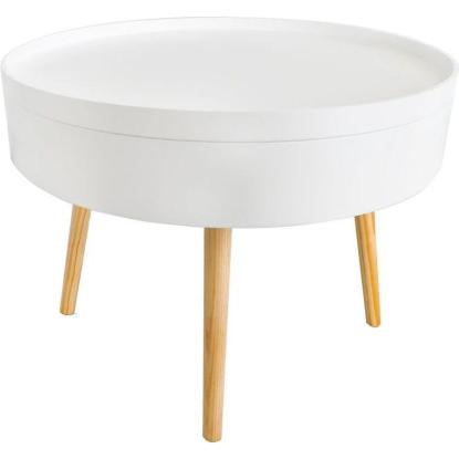 Sofabord med opbevaringsplads, træ/hvid, Ø60 x 40 cm