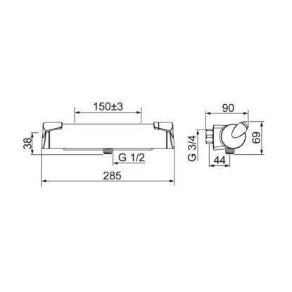 Oras Optima brusearmatur med termostat uden rosetter, 1/2" afgang, krom