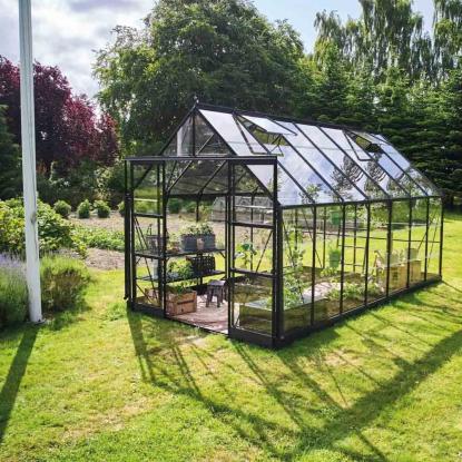 Halls Icon 8 drivhus 11,2 m², sort, 3 mm glas