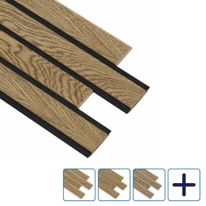 I-Wood Pro+ I-Lock 4-lamel akustikpanel, mørkebrun olieret, lys kerne, egefiner, 16 x 300 x 2400 mm