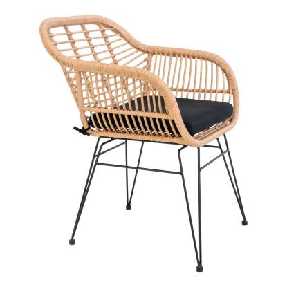 Stol i naturligt polyrattan med hynde