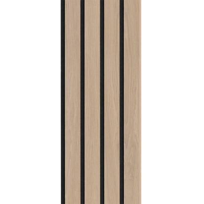 I-Wood Medio+ 4-lamel akustikpanel, ubehandlet natur, sort filt og lys kerne, egefiner, 16 x 300 mm