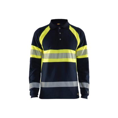 Blåkläder 3438 multinorm polo lang ærme inherent, marineblå/hi-vis gul