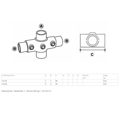Clarrods Clamps CL119 2-vejs kryds, sort