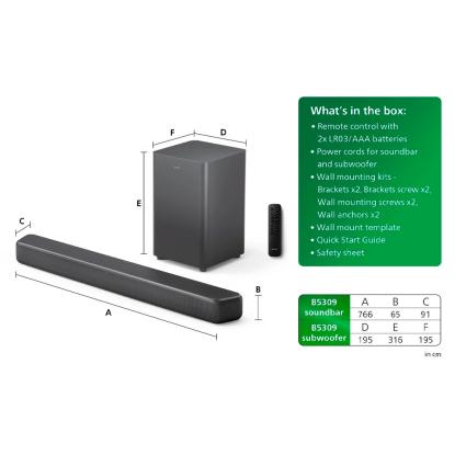 Philips TAB5309/10 soundbar med subwoofer, sort