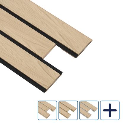I-Wood Pro+ I-Lock 3-lamel akustikpanel, hvid olieret, lys kerne, egefiner, 16 x 300 x 2400 mm