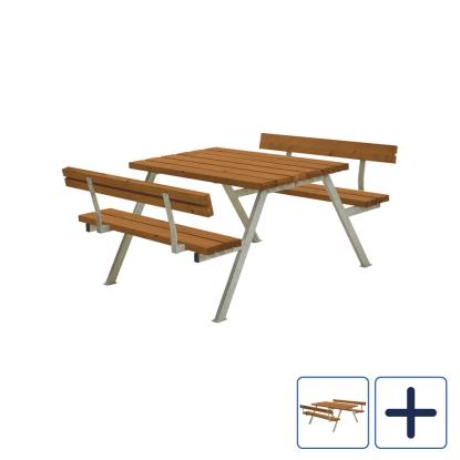 PLUS Alpha bord/bænkesæt med 2 ryglæn, grundmalet, teak/nåletræ