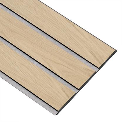 I-Wood Basic 3-lamel akustikpanel, hvid olieret, grå filt og sort kerne, egefiner, 17 x 300 mm 