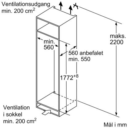 Bosch KIR81VFE0 integrerbart køleskab, 310 liter