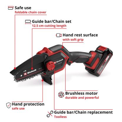 Einhell GE-PS 18/15 Li akku beskæresav med 2,5 Ah batteri, lader og taske