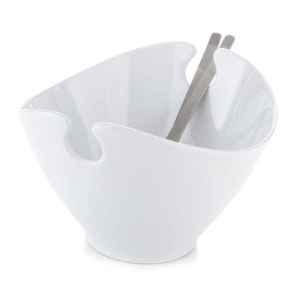 Steel-Function salatskål med stål bestik, porcelæn, 26 x 23 x 16 cm, hvid