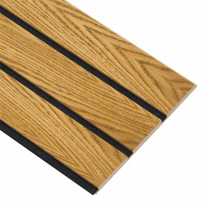 I-Wood Medio+ 3-lamel akustikpanel, brun olieret, sort filt og lys kerne, egefiner, 16 x 300 mm