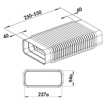 JG Nordic aftrækskanal flad til flad, flexsystem, 89 x 222 mm, 240 - 600 mm