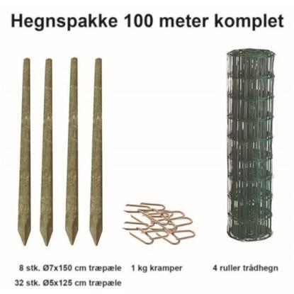 Havehegnspakke 5x10 - 80 cm - 100 meter m/træstolper grøn