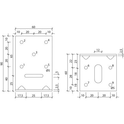 SIMA vinkelbeslag P2-12 med rib, pregalvaniseret, 90 x 60 x 2,5 x 60 mm