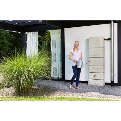 4Rain Slim Stone Decor regnvandstønde med hane, vægmodel, sandbeige - 330 liter